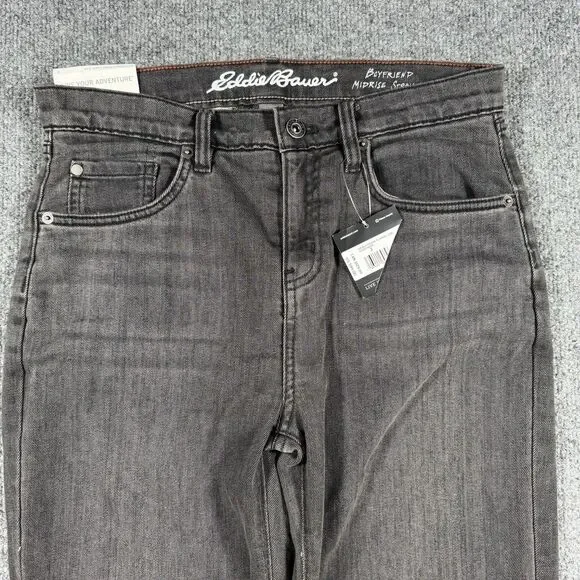 NWT Eddie Bauer Boyfriend Flannel Lined Midrise Straight Jeans Charcoal Size 2 - Picture 2 of 12